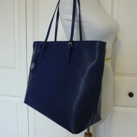 NEW FURLA Ink Blue Saffiano Leather Shopper Tote Bag Made in Italy - D-Light